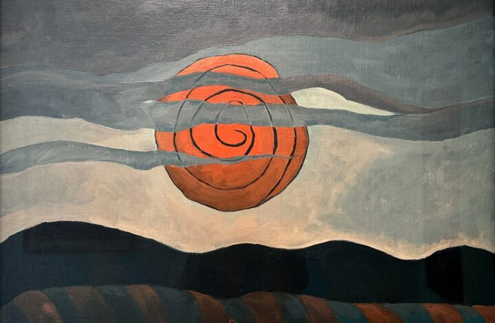 Red Sun by Arthur Dove, abstract painting of red sun above the horizon